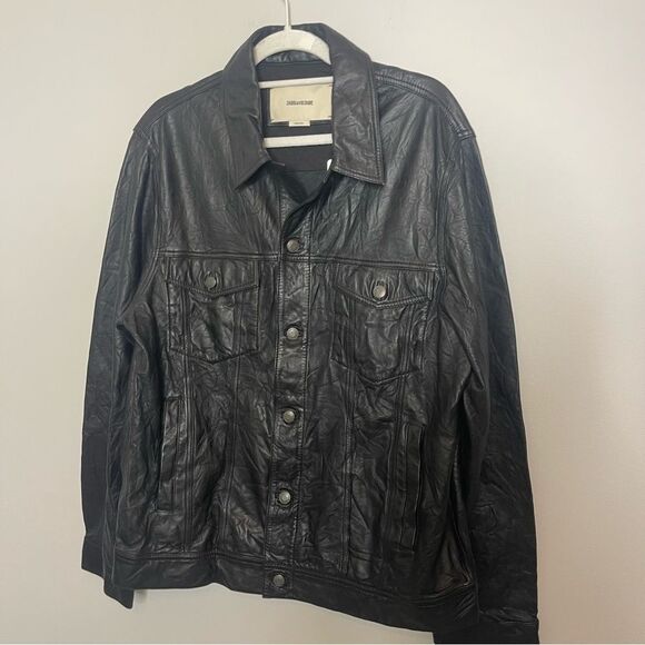 $768 Zadig & Voltaire Crinkle Leather Jacket NWT XXL  missing one button - Picture 9 of 11